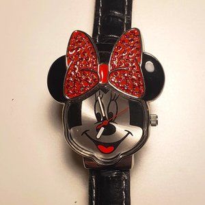 Minnie Mouse Wrist Watch with Red Rhinestone Bow